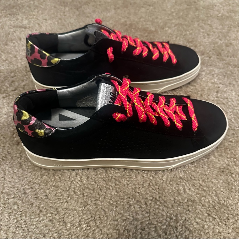 P448 Womens Jack Low Top Sneaker in Black/Leo Pink Glitter Shoes EU 42 US 10.5 - Picture 5 of 11